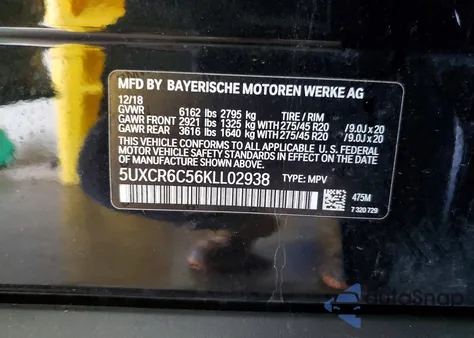 2019 BMW X5 xDrive40I from USA, damaged, VIN 5UXCR6C56KLL02938